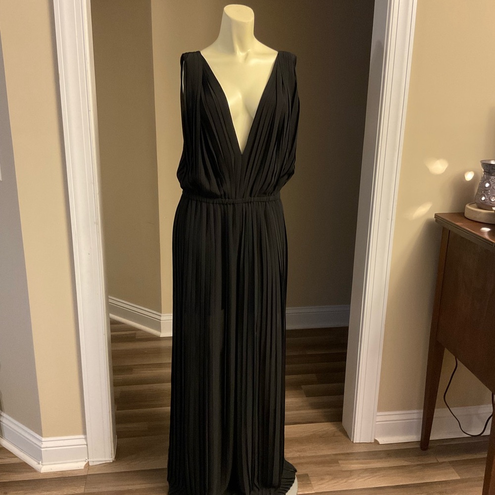 Sophisticated Black Maxi Wide Leg Jumpsuit Dress